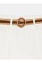 72761 Straw Belt Detailed Cotton Shorts-White - 8
