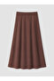 Brown Elastic Waist Poplin Flared Skirt - 7