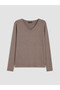 Brown V-Neck 100% Cotton Women's Bodysuit
