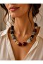 Gold Detailed Burgundy & Gray Bead Design Necklace