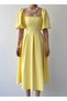 Women's Sari Midi Dress Square Collar Balloon Sleeves Pleated A-Line Woven - 2