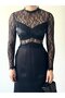 Women's Black Midi Dress Lace Transparent Detailed Satin Long Sleeve Evening Dress - 3