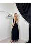 Women's Black Halter Neck Backless Maxi Dress with Gathered Waist Detail - 4