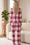 Cherry Plaid Patterned Buttoned Cotton Lycra Knitted Pajama Set26240361 - 3