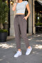 Women's Brown Cotton Linen Carrot Leg Pants - 4