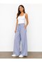 Women's Light Blue Striped Palazzo Trousers - 3