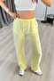 Women's Yellow Linen Lace-Up Elastic Waist Wide Leg Long Trousers with Side Pockets - 4