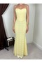 Women's Yellow Strapless Sweetheart Neckline Lace Detailed Fish Cut Maxi Event Dress - 3