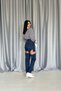 Women's Blue High Waist Suspender Detailed Two-Piece Straight Cut Jean Trousers - 5
