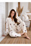Women's Small Floral Patterned Plus Size Buttoned Pajama Set Long Sleeve Home Wear Set Oversized Model Combed Cotton Stylish and Comfortable Loungewear Dowry Set Maternity Breastfeeding Pajama Set - 2
