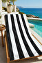 Black and White Thick Vertical Striped Patterned 70X150 Beach Towel - Digital Printed Fade-Resistant Bath Towel