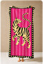 Retro Pop Art Fuchsia Zebra Figured Striped Patterned 70X150 Beach Towel - Cotton Bath Towel - 2