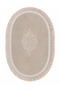 Mink Embroidered Non-Slip Leather Based Oval Bath Mat with Tassels Washable Bathroom Set Simela - 2