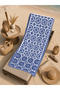Bohemian Blue Mandala Tile Motif Patterned 70X150 Beach Towel - Digital Printed Fade-Resistant Bath Towel - 5
