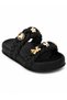 Girl's Black Double-Strapped Knitted Casual Comfortable Summer Slippers with Accessory Detail - 3
