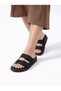 Women's Black Double-Strapped Buckle Casual Comfortable Summer Slippers