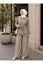 Women's Aerobin Fabric Back Zippered Belted Wide Leg Two-Piece Set - 6