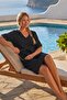 Black V-Neck 3/4 Sleeve Lined Brodelee Casual Cotton Woven Dress with Hidden Pockets 107 55 - 7