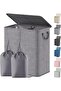 Lavivet Double Laundry Hamper with Lid and Removable Laundry Bags, Large Foldable Dirty Clothes Hamper with 2 Compartments