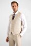 Beige Slim Pointed Collar Plain Dobby Covered Pocket 6 Drop Vest Suit - 5
