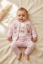 Rabbit Embroidered Waffle Textured Embroidered 3-Piece Baby Set - 100% Cotton Cardigan, Bodysuit and Pants Set