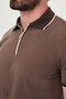 Plain Slim Fit Zippered Polo Collar Short Sleeve Men's T-Shirt Brown - 36893.26Y - 2