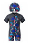 Patterned Short Sleeve Children's Swimsuit Swimsuit 4432 Anthracite - 2