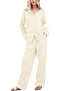 طقم بيجامة نسائي من القطن من codcm، طقم بيجامة لطيف بطبعة قلوب، قميص بأكمام طويلة وأزرار مع بنطلون طويل - 3