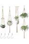 Macrame Plant Hangers Set, 4 Pcs Macrame Plant Hangers with Pots and Saucers, Indoor Hanging Planter
