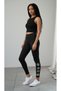Women's Lotus Motif High Waist Gathering Black Leggings - 2
