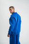 Men's Open Collar Oversize 3 Thread Cotton Sweatshirt - Blue - 5
