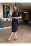 Women's Short Sleeve Crew Neck Side Slit Stripe Detailed Modal Midi Dress