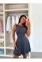 Backless Flounce Dress - Navy Blue - 4