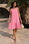 Women's Pink Sleeveless Skirt Ruffle Dress Arm-18Y001156