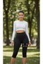 Women's Black Cute Cat Printed Above Knee Stretchy Capri Sports Leggings - 3