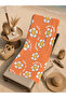 Orange Background Smiling Flower Patterned 70X150 Beach Towel - Digital Printed Fade-Resistant Bath Towel - 4