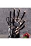 KUNSION 9-Piece Professional Kitchen Knife Set with Stainless Steel Blades, Elegant Black Crackle Marble Design Handles, Multipurpose Scissors, Vegetable Peeler and Countertop Storage Stand, Complete - 2