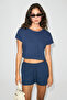 Crocus Women's 100% Organic Cotton Crop Length Round Neck Dark Blue Top and Bottom Set - 2