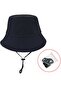 Cotton bucket hat royal blue UPF50+ windproof strap foldable.