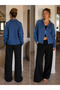 Rosalie Oversize Polo Collar Double Zipper Knitwear Cardigan Women's Navy Blue - 8