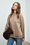 Karius women's organic cotton oversize round neck light brown sweatshirt with fleece lining - 4