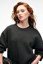 Esme Women's Oversize Round Neck Anthracite Sweatshirt with Cuffs on the Sleeves and Hem - 2