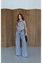 Women's Anthracite High Waist Wide Leg Jean Trousers and Buttoned Vest Set - 2