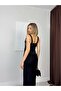 Women's Black Sequin Detailed Heart Collar Strap Shiny Textured Fitted Blouse - 3