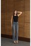 Women's Anthracite Stone High Waist Stone Detailed Tasseled Flare Anthracite Jean Trousers - 3