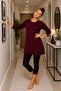 Women's Burgundy Capri Sleeve Cotton Crew Neck Combed Tunic Ysn-1 - 2