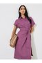 Pink Sloid Tie-Up Detail Short Cap Sleeves Shirt Midi Dress - 2