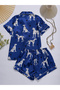 Blue Graphic Print Shirt and Shorts Pajama Set - 5