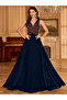 Navy Blue Sequin A-Line Maxi Evening Dress - 3