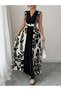 Black Floral Print Pleated A-Line Maxi Dress - 4